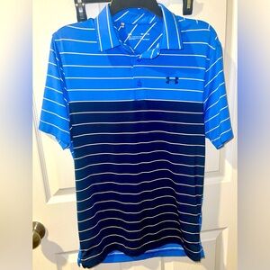 Under Armour Men’s small striped blue polo Heatgear loose
